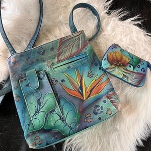 Anuschka vintage two piece set crossbody with change purse